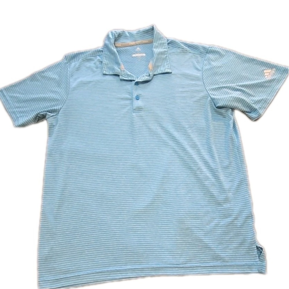 Adidas Polo Shirt Golf Men's Size Large Blue Stretch Performance Striped Relaxed